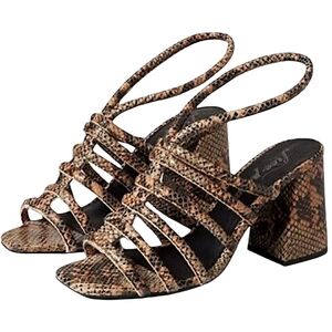 Free People Colette Cinched Heel Sandals in Python Leather Square Toe Sz 9.5